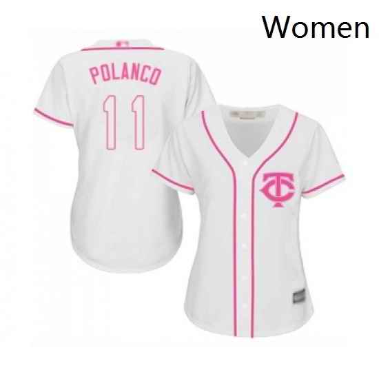 Womens Minnesota Twins 11 Jorge Polanco Replica White Fashion Cool Base Baseball Jersey